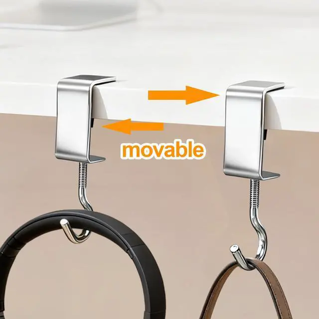 Alt view image 7 of 7 - 8 Pcs Desk Hook, Adjustable Shelf Hooks Heavy-Duty Table Hook Clamp Metal Desk Hanger Hanging Bag Backpack Headphones, Tool-Free Installation Desktop Mounting Hook (Sliver 8 Pcs)