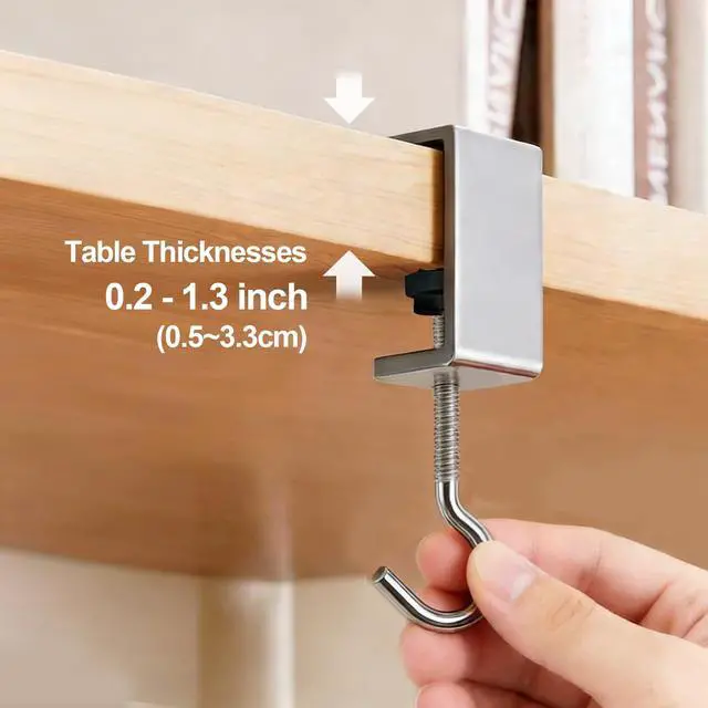 Alt view image 4 of 7 - 8 Pcs Desk Hook, Adjustable Shelf Hooks Heavy-Duty Table Hook Clamp Metal Desk Hanger Hanging Bag Backpack Headphones, Tool-Free Installation Desktop Mounting Hook (Sliver 8 Pcs)