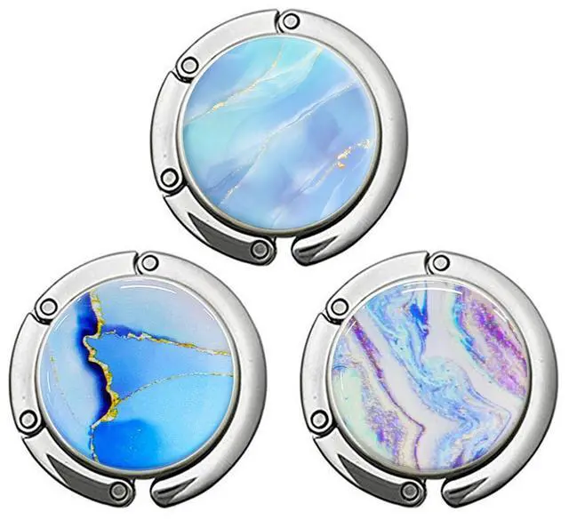 Main image of Foldable Purse Hook for Table, Handbag Storage Folding Decor Table Hook, Women's Bag Handbag Hanger Holder (Marble Blue)