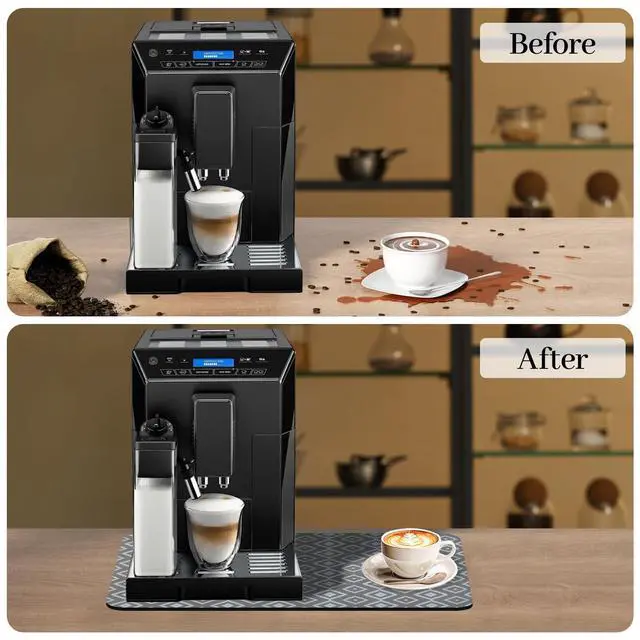 Alt view image 3 of 6 - Dish Drying Mat, 12"x19" Absorbent Coffee Bar Mat with Waterproof Rubber Back, Fit Under Coffee Maker Machine/Kitchen Counter(Gray-White Plaid)