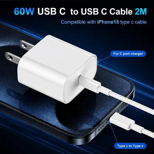 Alt view image 2 of 7 - 60W USB C to USB C Cable 6.6FT, Nylon Braided New iPhone Charger Cable Fast Charging Type C Fast USB C Charger Cable for iPhone 17 16 15 Pro Max Plus, MacBook Pro Air, iPad Pro/Air, Samsung Galaxy