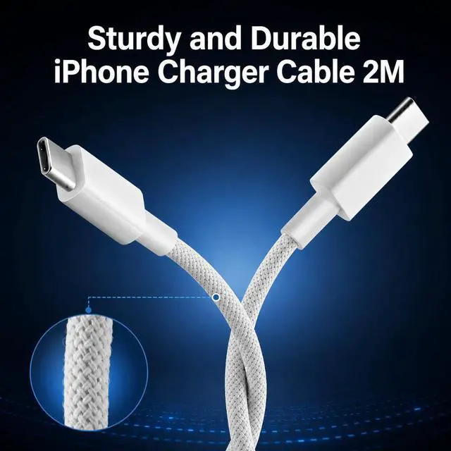 Alt view image 3 of 7 - 60W USB C to USB C Cable 6.6FT, Nylon Braided New iPhone Charger Cable Fast Charging Type C Fast USB C Charger Cable for iPhone 17 16 15 Pro Max Plus, MacBook Pro Air, iPad Pro/Air, Samsung Galaxy