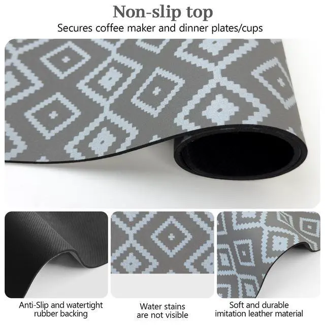 Alt view image 6 of 6 - Dish Drying Mat, 12"x19" Absorbent Coffee Bar Mat with Waterproof Rubber Back, Fit Under Coffee Maker Machine/Kitchen Counter(Gray-White Plaid)