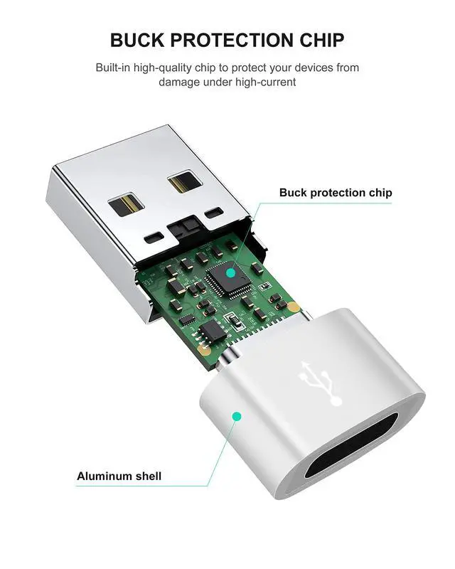 Alt view image 5 of 7 - Upgraded USB C Female to USB A Male Adapter,Type C to USB A Charger Cable Converter for Apple AirPods,MacBook,iPhone 12 13 14 15 Series,iPad mini 6,Samsung Galaxy S20 S21 S22 (3Pack Silver)