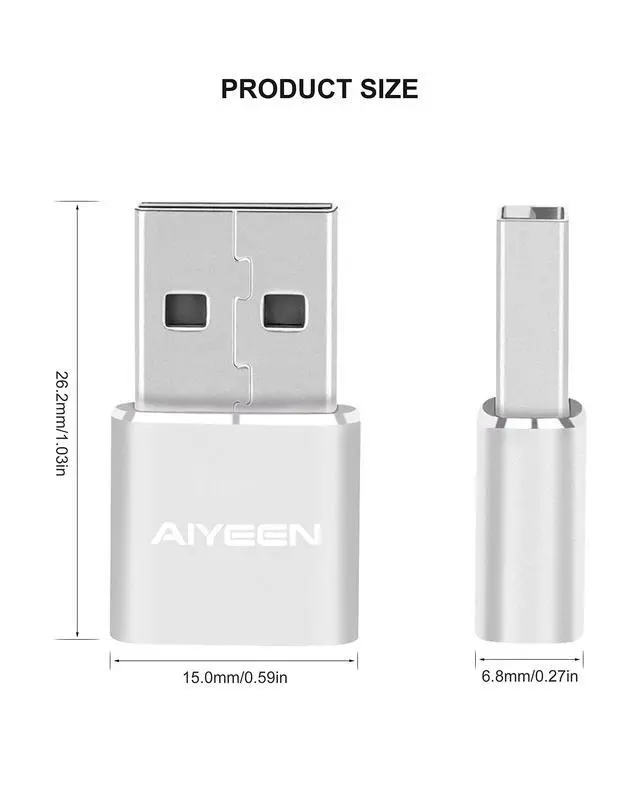 Alt view image 4 of 7 - Upgraded USB C Female to USB A Male Adapter,Type C to USB A Charger Cable Converter for Apple AirPods,MacBook,iPhone 12 13 14 15 Series,iPad mini 6,Samsung Galaxy S20 S21 S22 (3Pack Silver)