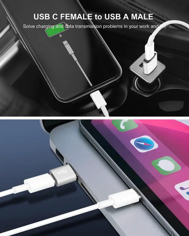 Alt view image 6 of 7 - Upgraded USB C Female to USB A Male Adapter,Type C to USB A Charger Cable Converter for Apple AirPods,MacBook,iPhone 12 13 14 15 Series,iPad mini 6,Samsung Galaxy S20 S21 S22 (3Pack Silver)