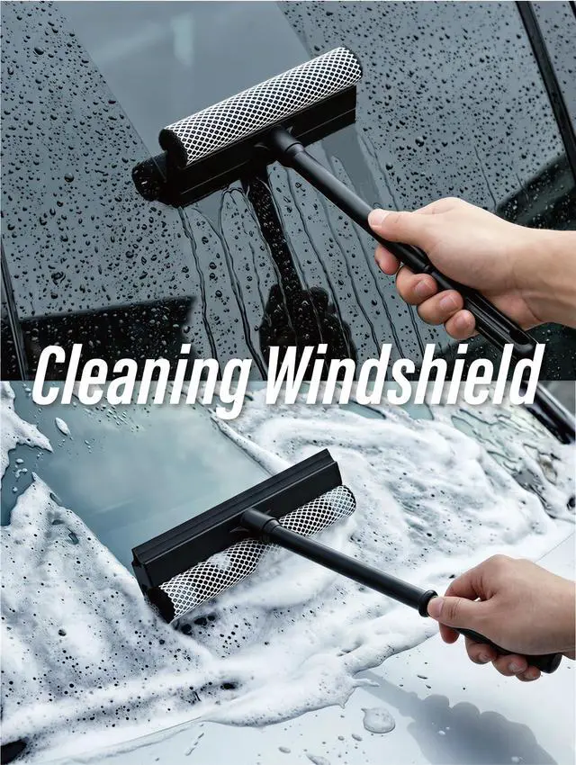 Alt view image 3 of 6 - 2 in 1 Window Squeegee for Car,Window Cleaner with Long Handle,Sponge Car Squeegee for Gas Station, Glass,Shower,Outdoor High Window Cleaning