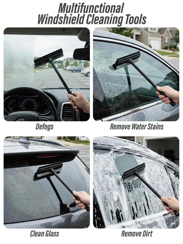 Alt view image 6 of 6 - 2 in 1 Window Squeegee for Car,Window Cleaner with Long Handle,Sponge Car Squeegee for Gas Station, Glass,Shower,Outdoor High Window Cleaning