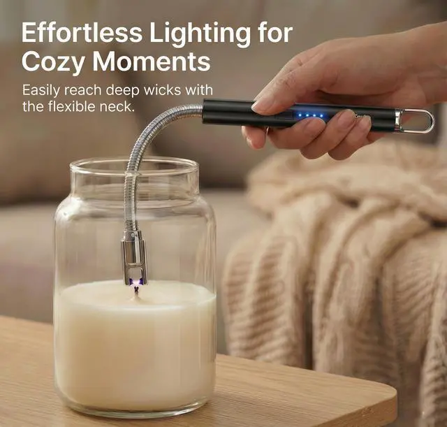 Alt view image 2 of 7 - Electric Candle Lighter with Long Flexible Neck, USB Rechargeable Arc Lighter with Safety Lock for Candle, BBQ, Camping, Housewarming, and Birthday Gifts