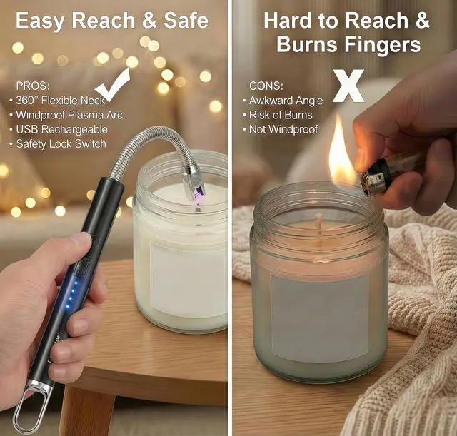 Alt view image 4 of 7 - Electric Candle Lighter with Long Flexible Neck, USB Rechargeable Arc Lighter with Safety Lock for Candle, BBQ, Camping, Housewarming, and Birthday Gifts