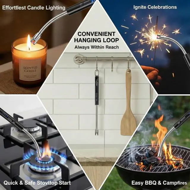 Alt view image 7 of 7 - Electric Candle Lighter with Long Flexible Neck, USB Rechargeable Arc Lighter with Safety Lock for Candle, BBQ, Camping, Housewarming, and Birthday Gifts