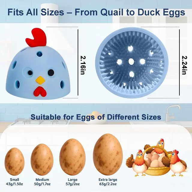 Alt view image 3 of 7 - Egg Washer for Fresh Eggs, Egg Scrubber for Fresh Eggs, Reusable Silicone Chicken Shaped Scrubs, Chicken Egg Cleaner, Eggshell Cleaner for Poultry Farm, Housewife Kitchen Helper Tool (Blue Chick Cap)