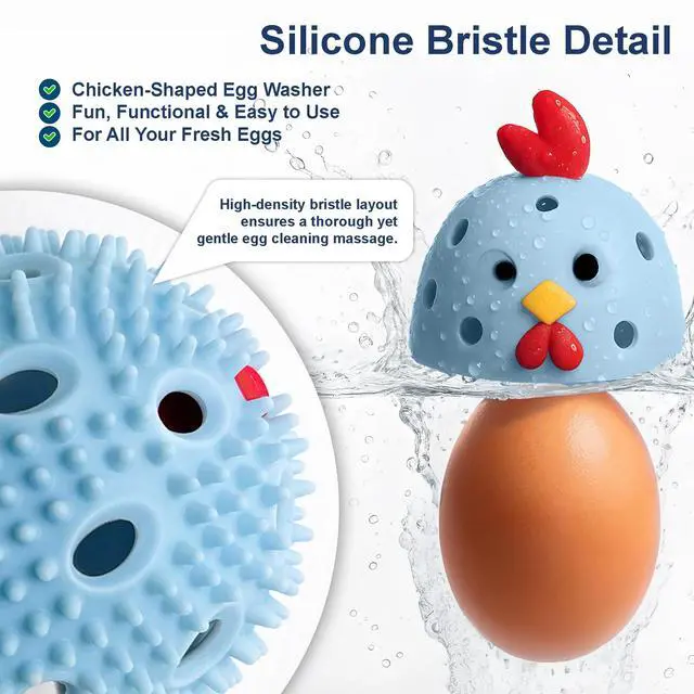 Alt view image 2 of 7 - Egg Washer for Fresh Eggs, Egg Scrubber for Fresh Eggs, Reusable Silicone Chicken Shaped Scrubs, Chicken Egg Cleaner, Eggshell Cleaner for Poultry Farm, Housewife Kitchen Helper Tool (Blue Chick Cap)