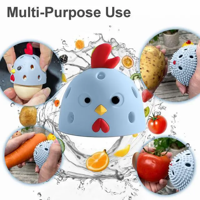 Alt view image 6 of 7 - Egg Washer for Fresh Eggs, Egg Scrubber for Fresh Eggs, Reusable Silicone Chicken Shaped Scrubs, Chicken Egg Cleaner, Eggshell Cleaner for Poultry Farm, Housewife Kitchen Helper Tool (Blue Chick Cap)
