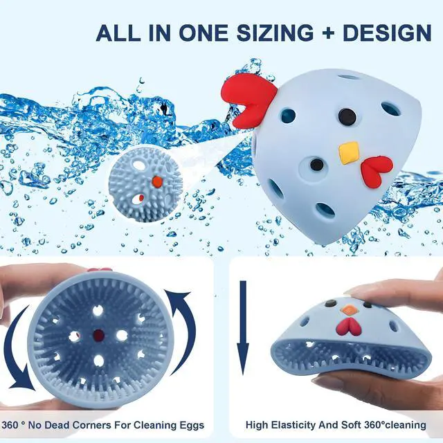 Alt view image 4 of 7 - Egg Washer for Fresh Eggs, Egg Scrubber for Fresh Eggs, Reusable Silicone Chicken Shaped Scrubs, Chicken Egg Cleaner, Eggshell Cleaner for Poultry Farm, Housewife Kitchen Helper Tool (Blue Chick Cap)