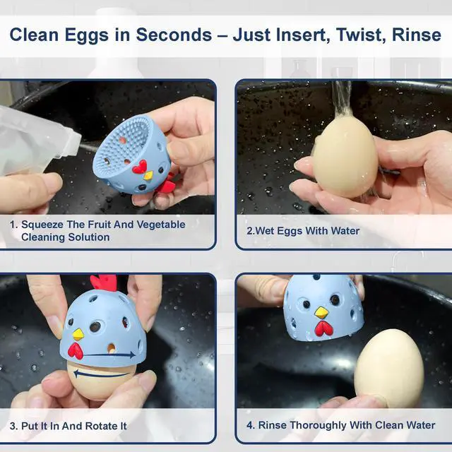 Alt view image 5 of 7 - Egg Washer for Fresh Eggs, Egg Scrubber for Fresh Eggs, Reusable Silicone Chicken Shaped Scrubs, Chicken Egg Cleaner, Eggshell Cleaner for Poultry Farm, Housewife Kitchen Helper Tool (Blue Chick Cap)