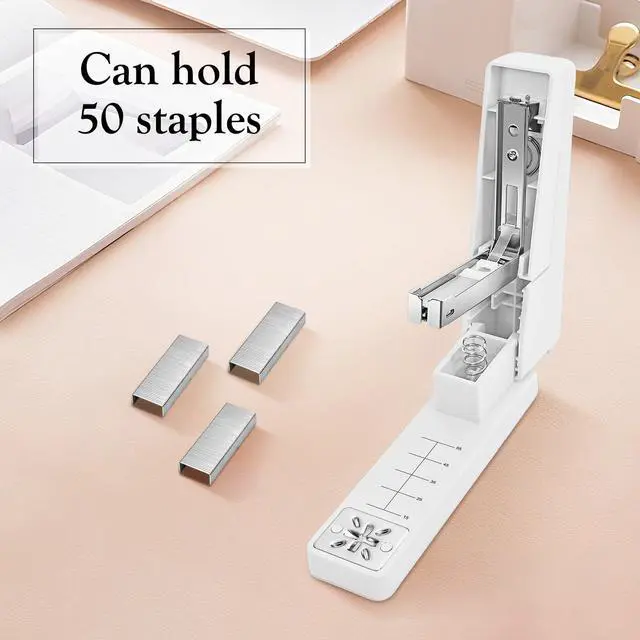 Alt view image 2 of 7 - Swing-Arm Swivel Stapler - 20 Sheets Capacity, 360 Degree Rotate Desk Stapler with 100 Staples - Non-Slip Office Stapler, White