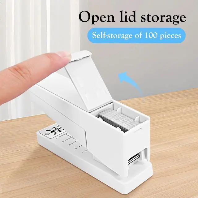 Alt view image 4 of 7 - Swing-Arm Swivel Stapler - 20 Sheets Capacity, 360 Degree Rotate Desk Stapler with 100 Staples - Non-Slip Office Stapler, White