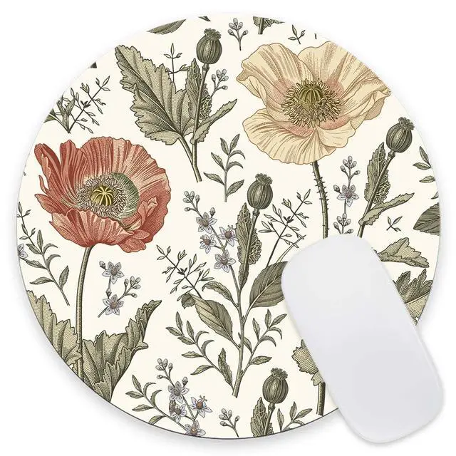 Alt view image 2 of 6 - Vintage Flowers Round Mousepad Aesthetic Mouse Pad Floral Office Decor for Women Desk Accessories Retro Flowers Mousepad Coworker Boss 7.9×7.9×0.12 inches