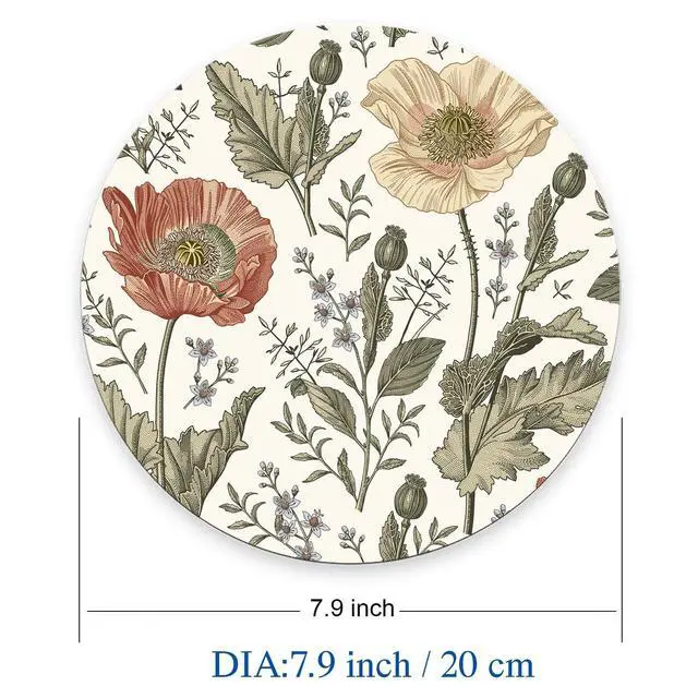 Alt view image 3 of 6 - Vintage Flowers Round Mousepad Aesthetic Mouse Pad Floral Office Decor for Women Desk Accessories Retro Flowers Mousepad Coworker Boss 7.9×7.9×0.12 inches