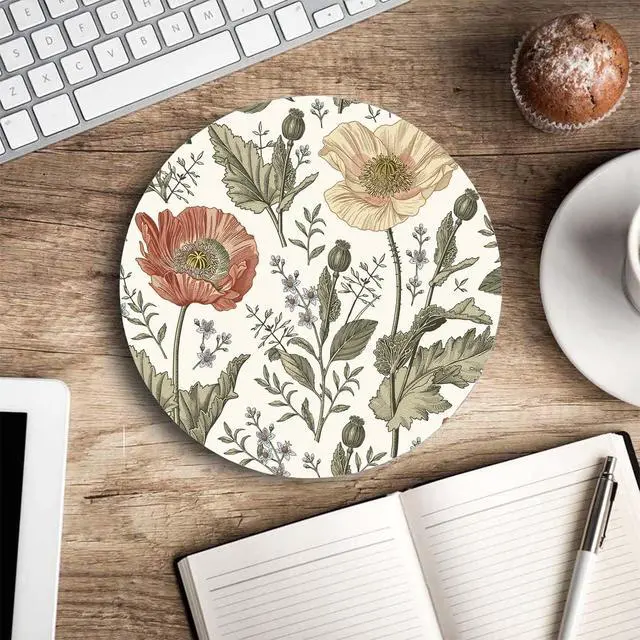 Alt view image 5 of 6 - Vintage Flowers Round Mousepad Aesthetic Mouse Pad Floral Office Decor for Women Desk Accessories Retro Flowers Mousepad Coworker Boss 7.9×7.9×0.12 inches
