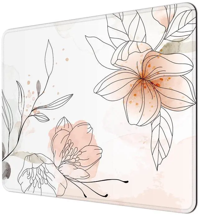 Main image of Mouse Pad, 30% Thicker Minimalism Flower Theme Computer Pad, Anti-Slip Rubber Mouse Mat with Stitched Edges for Gaming, Office, Laptop, PC, Women, 8" x 10" Thick 5 mm, White Pink