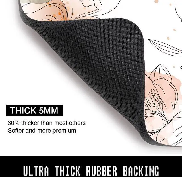 Alt view image 3 of 6 - Mouse Pad, 30% Thicker Minimalism Flower Theme Computer Pad, Anti-Slip Rubber Mouse Mat with Stitched Edges for Gaming, Office, Laptop, PC, Women, 8" x 10" Thick 5 mm, White Pink