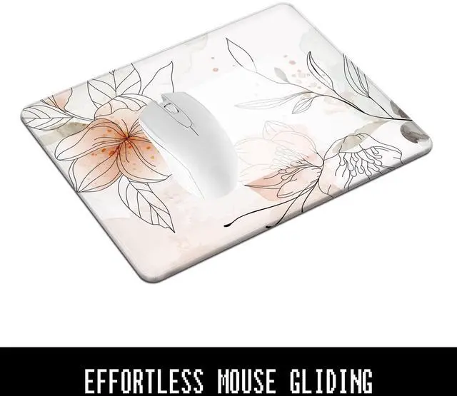 Alt view image 2 of 6 - Mouse Pad, 30% Thicker Minimalism Flower Theme Computer Pad, Anti-Slip Rubber Mouse Mat with Stitched Edges for Gaming, Office, Laptop, PC, Women, 8" x 10" Thick 5 mm, White Pink