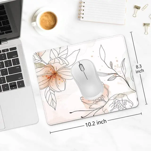 Alt view image 5 of 6 - Mouse Pad, 30% Thicker Minimalism Flower Theme Computer Pad, Anti-Slip Rubber Mouse Mat with Stitched Edges for Gaming, Office, Laptop, PC, Women, 8" x 10" Thick 5 mm, White Pink