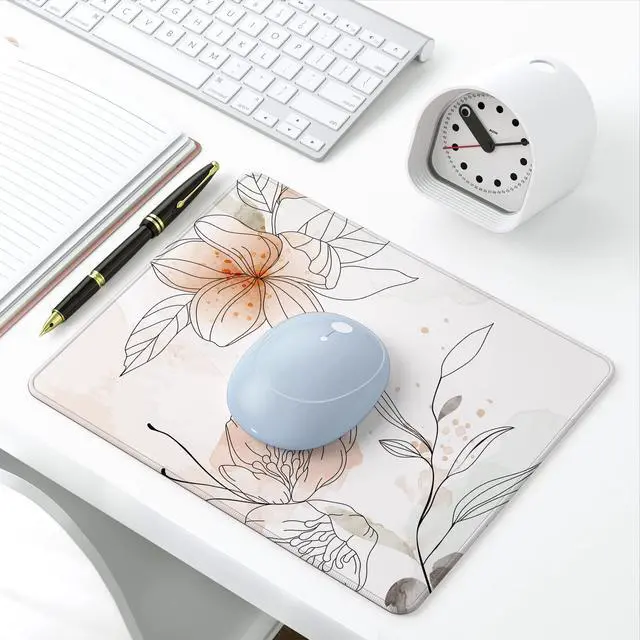 Alt view image 6 of 6 - Mouse Pad, 30% Thicker Minimalism Flower Theme Computer Pad, Anti-Slip Rubber Mouse Mat with Stitched Edges for Gaming, Office, Laptop, PC, Women, 8" x 10" Thick 5 mm, White Pink