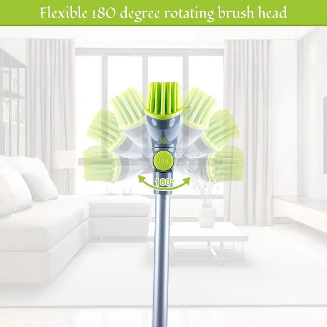 Alt view image 3 of 6 - 180°Rotating Head Rubber Broom with Squeegee for Pet Hair Removal - 51" Iron Handle Fur Remover Rake Brush for Carpet, Hardwood & Tile Floors, Includes Pet Hair Removal Gloves (Green)