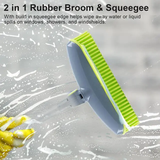 Alt view image 6 of 6 - 180°Rotating Head Rubber Broom with Squeegee for Pet Hair Removal - 51" Iron Handle Fur Remover Rake Brush for Carpet, Hardwood & Tile Floors, Includes Pet Hair Removal Gloves (Green)