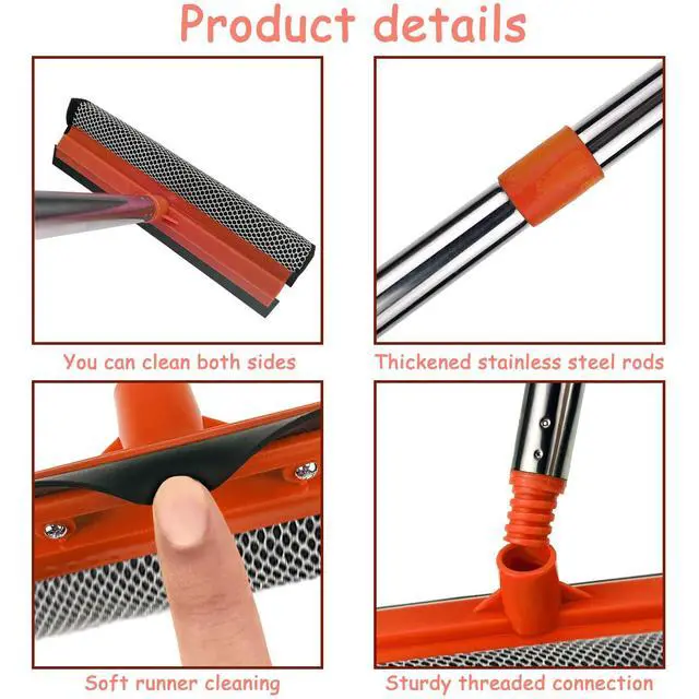Alt view image 3 of 7 - Window Squeegee for Window Cleaning, Squeegee Window Cleaner Tool 2 in 1 Car Window Cleaning Tool with Extension Pole 58 Telescopic Window Washing Equipment, Shower Squeegee for Shower Glass Door