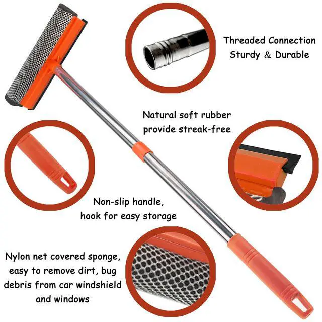 Alt view image 4 of 7 - Window Squeegee for Window Cleaning, Squeegee Window Cleaner Tool 2 in 1 Car Window Cleaning Tool with Extension Pole 58 Telescopic Window Washing Equipment, Shower Squeegee for Shower Glass Door
