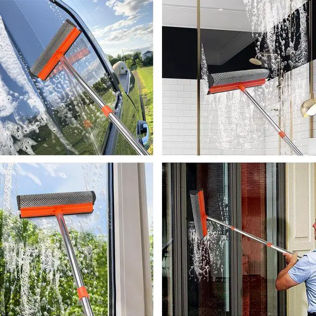 Alt view image 5 of 7 - Window Squeegee for Window Cleaning, Squeegee Window Cleaner Tool 2 in 1 Car Window Cleaning Tool with Extension Pole 58 Telescopic Window Washing Equipment, Shower Squeegee for Shower Glass Door