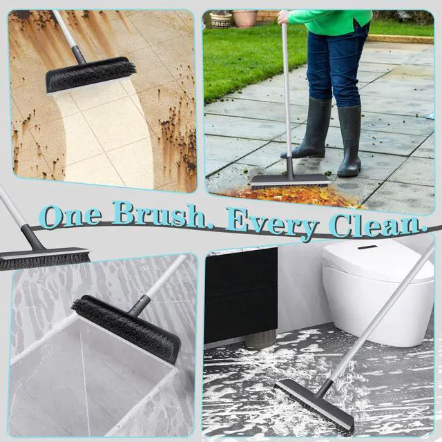 Alt view image 5 of 7 - Floor Scrub Brush with Long Handle - Adjustable Handle 2 in 1 Scrape and Heavy-Duty Stiff Bristle Floor Scrubber Brush for Cleaning Bathroom, Kitchen Patio Tile Garage and Deck