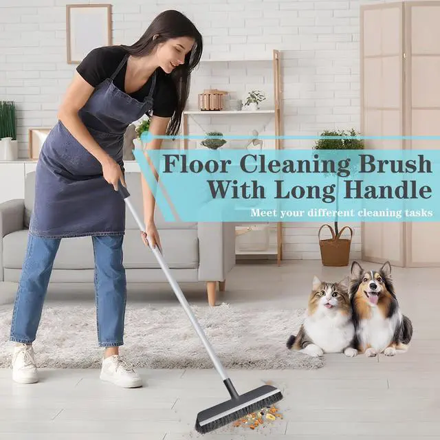 Alt view image 3 of 7 - Floor Scrub Brush with Long Handle - Adjustable Handle 2 in 1 Scrape and Heavy-Duty Stiff Bristle Floor Scrubber Brush for Cleaning Bathroom, Kitchen Patio Tile Garage and Deck