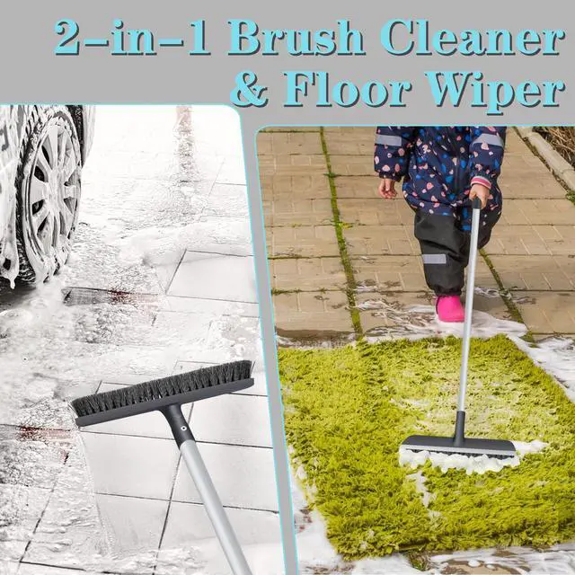 Alt view image 6 of 7 - Floor Scrub Brush with Long Handle - Adjustable Handle 2 in 1 Scrape and Heavy-Duty Stiff Bristle Floor Scrubber Brush for Cleaning Bathroom, Kitchen Patio Tile Garage and Deck
