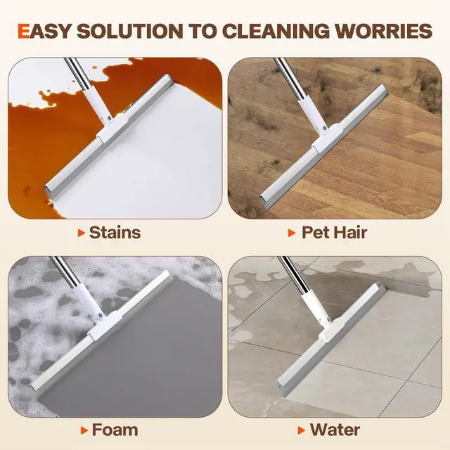 Alt view image 4 of 7 - Silicone Squeegee for Floor, 180° Rotating Squeegee Broom, Floor Squeegee with a Long Handle, Squeegee for Water and Pet Hair Removal on Bathroom Floors, Tile, Glass, Indoor Window Cleaning Tool