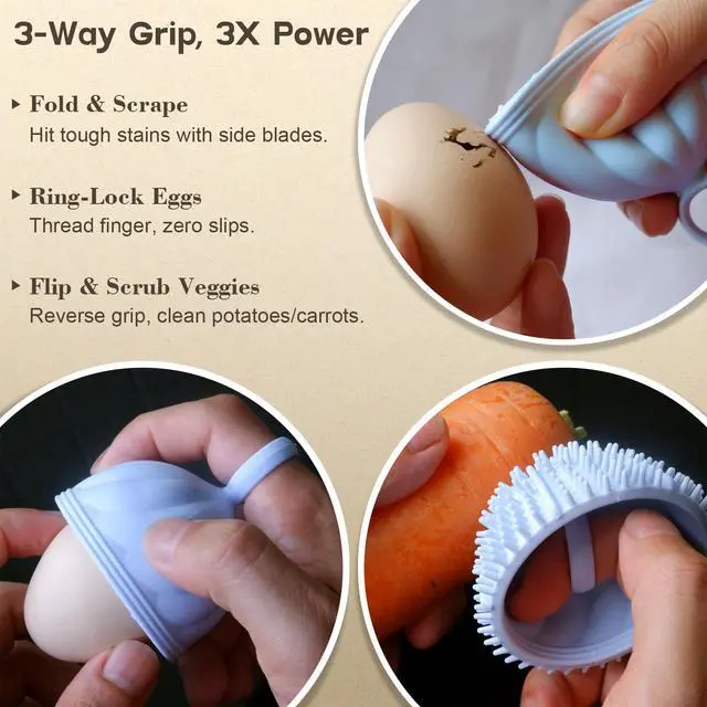 Alt view image 3 of 7 - Washer for Fresh Eggs - Upgraded 2.0 Silicone Egg Scrubber | Farm Fresh Egg & Vegetable Scrubber | Dishwasher Safe, Gentle on Shells (Blue 2 Pcs)