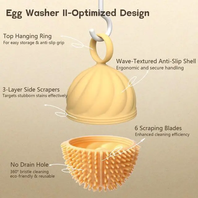 Alt view image 4 of 7 - Washer for Fresh Eggs - Upgraded 2.0 Silicone Egg Scrubber | Farm Fresh Egg & Vegetable Scrubber | Dishwasher Safe, Gentle on Shells (Blue 2 Pcs)