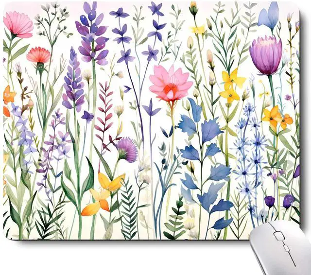 Main image of Beautiful Floral Plants Mouse Pad,Purple Flowers Mouse Pads for Desk,Soft Cute Computer Mouse Mat Washable Mousepad Computer Mouse Pads for Women,Square Waterproof Non-Slip Rubber Base MousePads