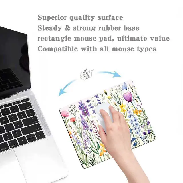 Alt view image 3 of 6 - Beautiful Floral Plants Mouse Pad,Purple Flowers Mouse Pads for Desk,Soft Cute Computer Mouse Mat Washable Mousepad Computer Mouse Pads for Women,Square Waterproof Non-Slip Rubber Base MousePads