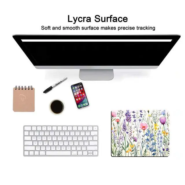 Alt view image 6 of 6 - Beautiful Floral Plants Mouse Pad,Purple Flowers Mouse Pads for Desk,Soft Cute Computer Mouse Mat Washable Mousepad Computer Mouse Pads for Women,Square Waterproof Non-Slip Rubber Base MousePads