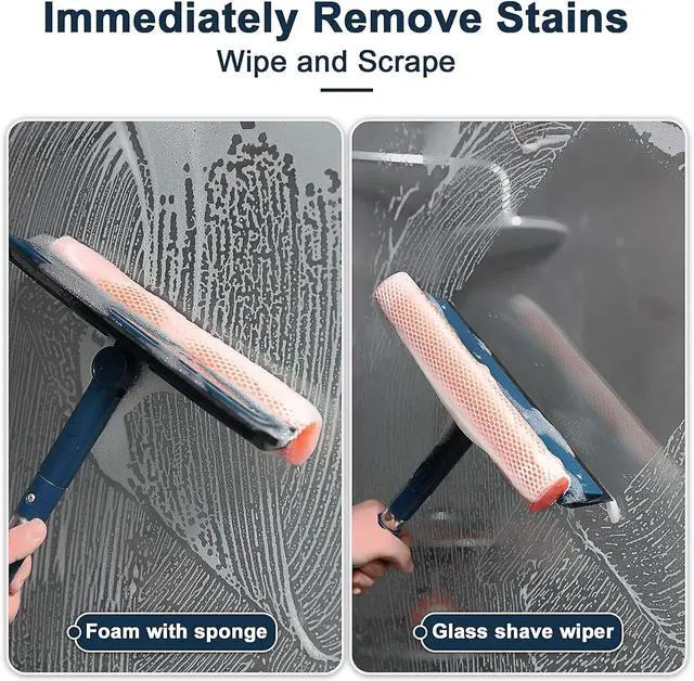 Alt view image 4 of 7 - Professional Window Squeegee,2-in-1 Window Cleaner with 56" Long Stainless Steel Handle,Window Washing Kit, Glass Door Cleaner,Multi-Use Car Windshield Cleaning Tool for Gas Station, Glass,Shower