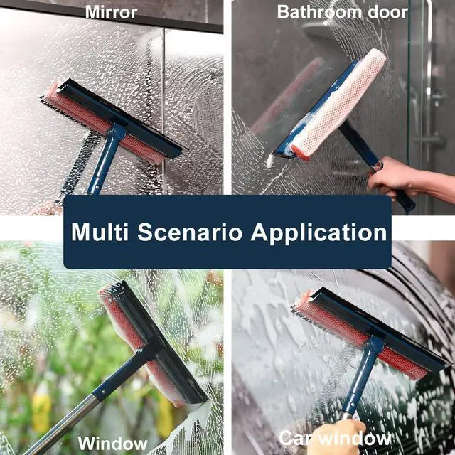 Alt view image 6 of 7 - Professional Window Squeegee,2-in-1 Window Cleaner with 56" Long Stainless Steel Handle,Window Washing Kit, Glass Door Cleaner,Multi-Use Car Windshield Cleaning Tool for Gas Station, Glass,Shower
