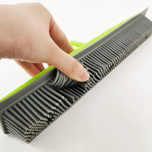 Alt view image 7 of 7 - Push Broom Pet Hair Removal Broom with Squeegee,Soft Silicone Bristle Broom with Long Handle, Non Scratch Carpet Sweeper Brush for Cat/Dog Hair Hardwood Tile Windows(Green)