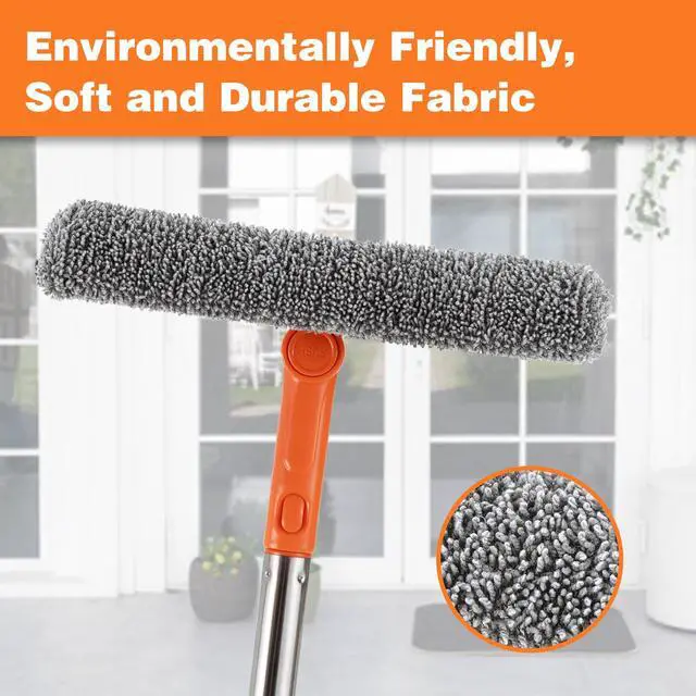 Alt view image 2 of 6 - Professional 2 in 1 Window Squeegee with 68" Long Stainless Steel Handle,Microfiber Cloth and Rubber Car Window Squeegee for Gas Station, Glass,Shower