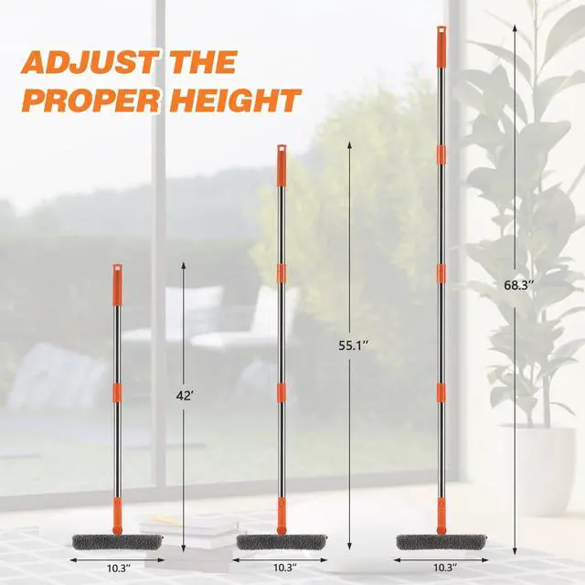 Alt view image 4 of 6 - Professional 2 in 1 Window Squeegee with 68" Long Stainless Steel Handle,Microfiber Cloth and Rubber Car Window Squeegee for Gas Station, Glass,Shower