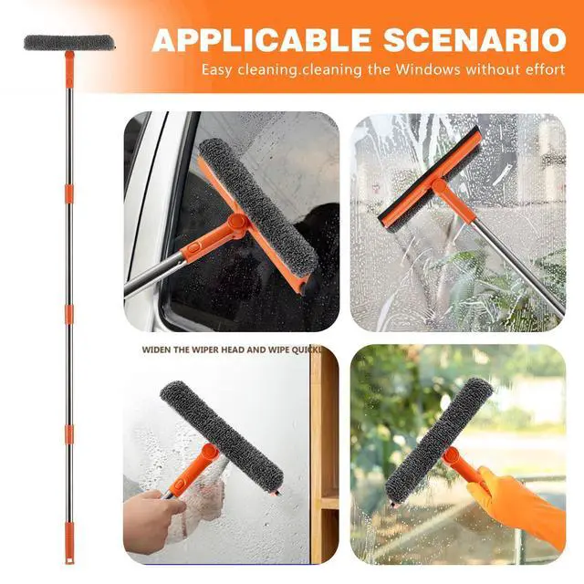 Alt view image 5 of 6 - Professional 2 in 1 Window Squeegee with 68" Long Stainless Steel Handle,Microfiber Cloth and Rubber Car Window Squeegee for Gas Station, Glass,Shower